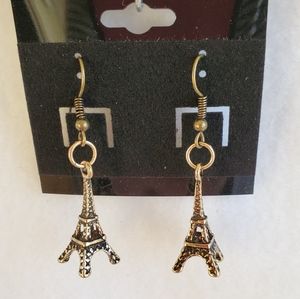 Womens bronze Eiffel Tower hook earrings